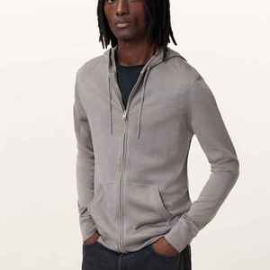 Sweat-shirt à capuche zippé gris pour homme, coupe classique, en coton tricoté, décontracté, pour l'automne, couleur unie, poche avant, manches longues - Product Image 1