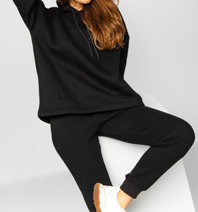 Conjunto Deportivo con Capucha para Mujer, Color Negro, Manga Larga, Corte Holgado Informal, con Bolsillos Laterales, para Otoño - Product Image 1