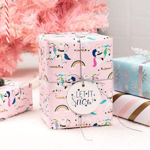 Mini Rotolo di Carta da Regalo Natalizia Rosa 17x120 Pollici, 3 Design con Strisce in Lamina e Fiocchi di Neve, Accessori per le Festività - Product Image 2