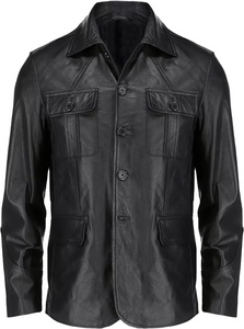 Chaqueta de cuero de piel de cordero para hombre abrigo informal cuello extendido estilo clásico Bonds a la venta - Product Image 2