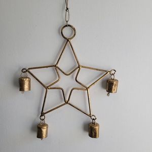 Christmas Pine Cone Santa Metal Star Christmas Ornament Handicraft Decor with Red Bead Dangle Traditional Style - Product Image 3