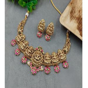 Elegante Juego de Collar y Pendientes Rajwadi de Kundan Chapado en Oro de Primera Calidad, para Mujer, Estilo Tradicional para Bodas - Product Image 2