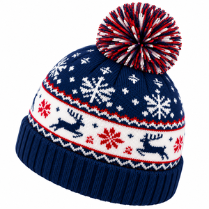 Custom Christmas <b>Beanie</b> Cap Festive Knit Winter Hat <b>Pom</b> <b>Pom</b> <b>Beanie</b> Jacquard Pattern Hat Custom Unisex Winter <b>Beanie</b> Cap - Product Image 2