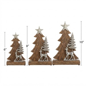 Decoración navideña de madera con ciervo plateado y estrella, adorno rústico de mesa para exhibir en las fiestas de invierno. - Product Image 4