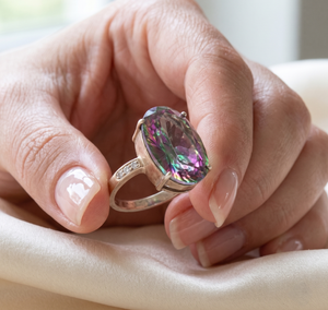 Anillo de Plata de Ley 925 con Topacio Místico Natural, Engaste de Garras, Hecho a Mano, para Mujer, Joyería para Aniversario, Boda, Fiesta - Product Image 6