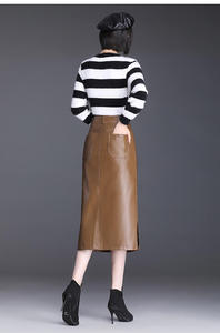 กระโปรงหนังแท้ทรงเข้ารูปยาวระดับเข่าสำหรับผู้หญิง ป้องกันไฟฟ้าสถิต เหมาะสำหรับใส่ไปเที่ยวคลับหรือสตรีทแวร์ - Product Image 1