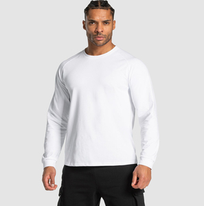 Camiseta Deportiva de Manga Larga para Hombre, Algodón y Elastano, 220 g/m², Color Sólido, Estampado Puff, Suave y Transpirable, Ropa Deportiva, OEM, ODM - Product Image 1