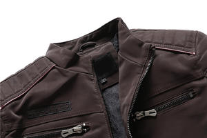 Blouson Homme Formel Multi-Poches Col Montant Imperméable Printemps en Similicuir Doublure Polaire Coupe-Vent Moto en Cuir PU - Product Image 3