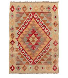 Tapis Kilim en laine tissé à la main – Tapis ethnique géométrique à tissage plat 100% laine fait main |   Tapis tissé plat tribal design - Product Image 4