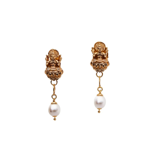 Small Pearl Lakshmi Chandbali Hoop Drop Stud Earrings for Party - Product Image 2
