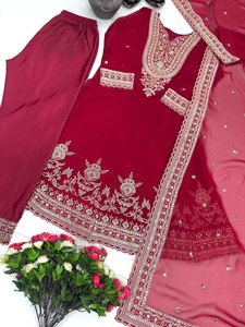 Order Now Fully Stitch & Ready To Wear HEAVY FUAX GEORGETTE <b>Silk</b> <b>Fabric</b> Anarkali Gown With Dupatta Set At Wholesale Price - Product Image 3