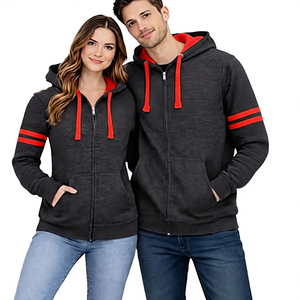 Unisex Black <b>Yellow</b> Hooded Zip-Up Sweatshirt Regular Fit Casual Autumn Wear With Pockets And Stripes - Product Image 5