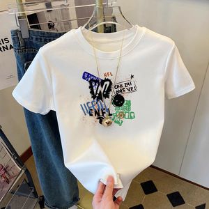 New 2026 Cotton <b>White</b> Printed Breathable T-Shirt wholesale Women's Classic Fit V Neck T-Shirts Women t Shirt Women Solid V Neck - Product Image 1