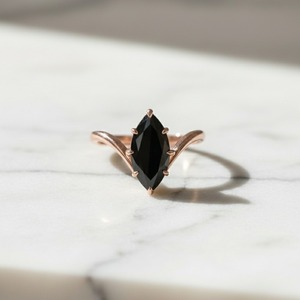 Stunning Minimalist Engagement <b>Ring</b> Showcasing a 2.00 Carat AAA Natural Black Gemstone <b>Crafted</b> in Metal - Product Image 4