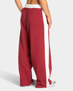 <b>Women's</b> Burgundy Sweatpants Custom Wide Leg Pants Side <b>Stripe</b> Sporty Cotton made high gsm best for winter - Product Image 2