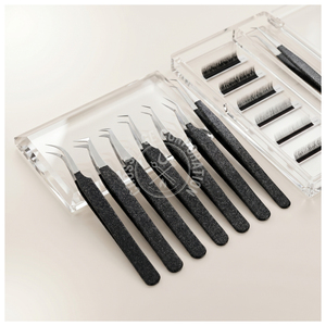 Pinzas al por mayor para pestañas con punta de fibra, pinzas de 45 grados para pestañas de volumen, pinzas de acero inoxidable para extensión de pestañas, pinzas de belleza para pestañas - Product Image 1