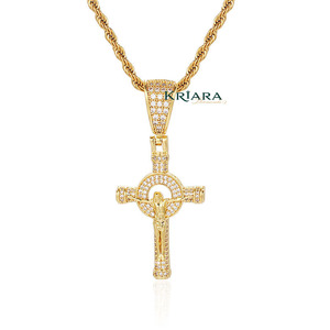 Colgante de Cruz de Plata 925 con Baño de Oro de 14K y Rodio, con Moissanita, Amuleto Religioso, Joyería Unisex Estilo Hip Hop - Product Image 2