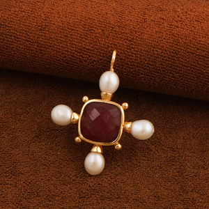 Turquoise Amazonite <b>Moonstone</b> Strawberry Quartz <b>Pendant</b>, Gold Plated Pearl Cross Design Handmade Fashion Jewelry Women Gift Bulk - Product Image 5