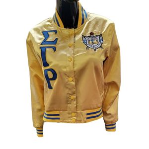 Womens Sigma Gamma Rho Sorority Satin Jacket Custom Embroidered Bomber <b>Coat</b> Smooth Lightweight Greek Letter Outerwear Wholesale - Product Image 1
