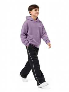 Ensemble de survêtement pour garçons, sweat-shirt à capuche violet en coton à manches longues, pantalon de jogging à rayures noires, décontracté, automne - Product Image 1