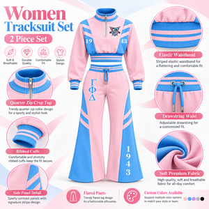 Ensemble de survêtement rose et bleu pour femmes Gamma Phi Delta Sorority, manches longues, demi-zip, cordon de serrage, ensemble de jogging sportif décontracté - Product Image 6