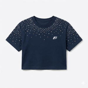 Women Clothing Crystals <b>Rhinestone</b> Crop <b>Top</b> women's shirt Custom Logo Embellished Cotton Breathable Streetwear Oversized Fit - Product Image 3