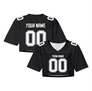 เสื้อฟุตบอลอเมริกันแบบกำหนดเอง สีดำ ผ้าตาข่าย คอวี แขนสั้น พิมพ์ลายแบบซับลิเมชั่น สำหรับผู้ใหญ่ทั้งชายและหญิง ชื่อทีม หมายเลข 00 FJ-035020 - Product Image 1