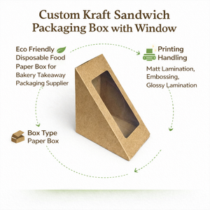 Custom Kraft Sandwich Packaging <b>Box</b> with Window | Eco Friendly Disposable Food Paper <b>Box</b> for Bakery Takeaway Packaging Supplier - Product Image 6