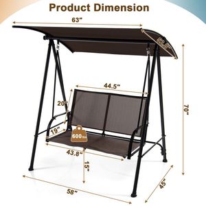 Dondolo da Giardino a 2 Posti con Tettuccio, Seduta in Tessuto Confortevole e Telaio in Metallo Resistente - Product Image 3