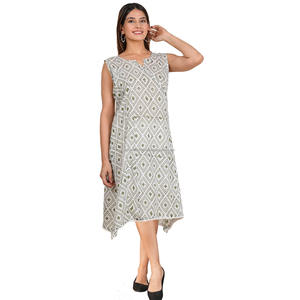 Rajasthani Culture Long Kurti Main Bloc Imprimé Coton Long Indien Coton Kurta Pantalon Ensemble Dames Filles À Manches Longues - Product Image 1