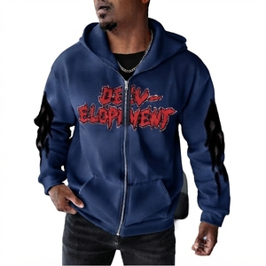 Men's White Zip-Up <b>Hoodie</b> <b>Red</b> Letter Print Hip Hop Style Regular Fit Cotton Knitted Front Logo Pocket Design Autumn Wear - Product Image 4