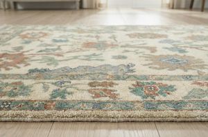 พรมขนสัตว์ถักมือลายดอกไม้ สีครีม-น้ำเงิน สไตล์วินเทจแบบตะวันออก สำหรับห้องนั่งเล่นและห้องนอน - Product Image 5