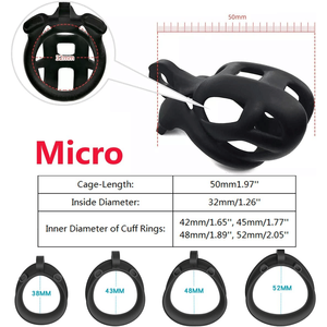 Kit di blocco gabbia di castità maschile con 4 anelli pene dispositivo di verginità di 5 dimensioni curva noi Design - Product Image 2
