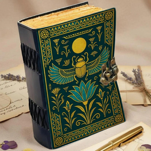 Journal en cuir Scarabée Égyptien, fait main, style Égypte Ancienne, classique, religieux, vintage, papier à bords festonnés, 120 pages, journal de mythologie - Product Image 2