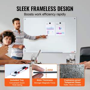 48"x32" Wall-Mounted <b>Large</b> Magnetic Glass Dry Erase <b>Board</b> Frameless Whiteboard with Marker Tray Eraser 2 Markers <b>White</b> - Product Image 3