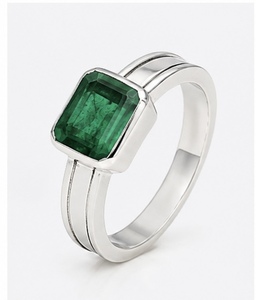 925 Sterling <b>Silver</b> <b>Emerald</b> Cut Green Stone <b>Ring</b> Geometric Gemstone Band for Women Wedding Party Gift - Product Image 1