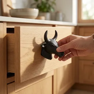 Rustic Bull Head Shape Zinc Alloy Drawer Pull <b>Knob</b> for Kitchen Cabinet Decorative Handle Novelty Design Durable Finish - Product Image 1
