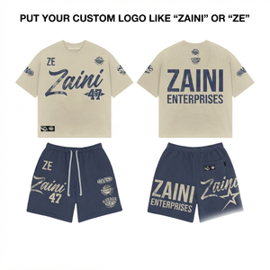 ZAINI 280 GSM Premium Polyester French Terry Men's T Shirt Short Set Beige <b>Navy</b> Custom Print Embroidery Logo Breathable Summer - Product Image 1