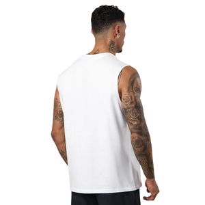 Mens White Sleeveless Jersey Gym Tank Top O-Neck Cotton Printed Logo Athletic Workout Shirt Fitness Training Sportswear Apparel - Product Image 2