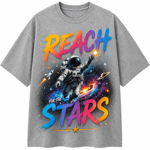 เสื้อยืดแขนยาวผู้ชายสีดำพิมพ์ลายอวกาศ Reach Stars คอกลม ทรงปกติ สวมใส่สบาย ผลิตจากผ้าฝ้ายเจอร์ซีย์ 100% - Product Image 1