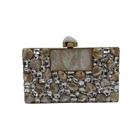 Pochette de soirée de luxe en laiton et agate nacrée avec fermoir pour femme, idéale pour mariage, fête ou anniversaire