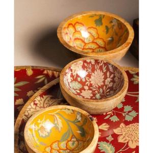 Ensemble de bols de service en bois à imprimé floral, compatibles lave-vaisselle, bols à fruits jetables, bols à salade en bois faits à la main, taille personnalisée, pour les fêtes - Product Image 1