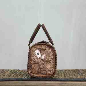 Diseño Premium, Tallado a Mano, Cuero Genuino Hecho a Mano, Moda de Lujo para Mujer, Bolso de Hombro con Diseño Floral Vintage - Product Image 3