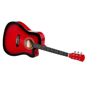 Guitare acoustique Dreadnought rouge de 41 pouces avec table massive, éclisse en forme de barillet, cordes, capo, housse de transport, accordeur, clé et kit d'outils - Product Image 3