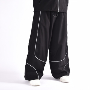Pantalones de Esquí Impermeables Negros para Hombre con Costuras Blancas, Cintura Elástica, Pantalones para Snowboard al Aire Libre - Product Image 1