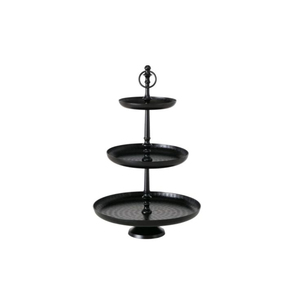 Luxuries Black 3 Tiered Metal Cake Stand With Hammered Texture And Handle For Wedding And Party Dessert Display Holder On Sale - Product Image 1