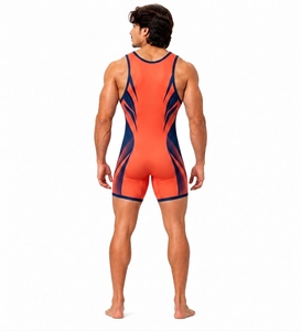 Débardeur de compression sans manches pour homme, orange et bleu, col rond, en spandex et polyester, vêtement de sport respirant et sans couture, imprimé, toutes saisons - Product Image 2