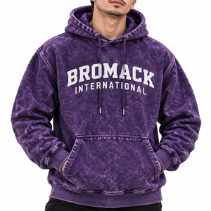 <b>Men</b> <b>Hoodie</b> <b>Purple</b> Washed Finish Pullover Hood Design Long Sleeve Construction Kangaroo Pocket Relaxed Casual Fit Custom Colors - Product Image 1