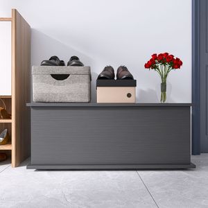 Baule contenitore in legno nero con coperchio a sollevamento, organizer per mobili da ingresso/panca - Product Image 1