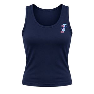 <b>Women's</b> <b>Navy</b> Blue Gym Tank <b>Top</b> with JJ Logo Embroidery Sleeveless Crew Neck Sports Training Shirt for <b>Women</b> Fitness Apparel - Product Image 1